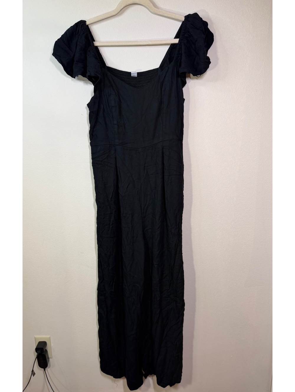 Old Navy Black Puff Sleeve Maxi jumpsuit flowy Size Large